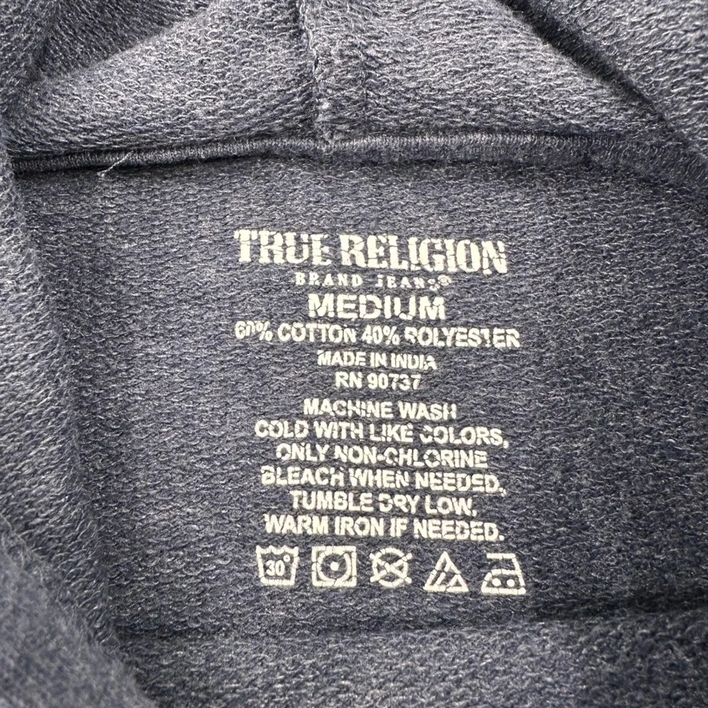 True Religion Hoodie Mens Medium Logo Graphic Navy Blue Modern Casual